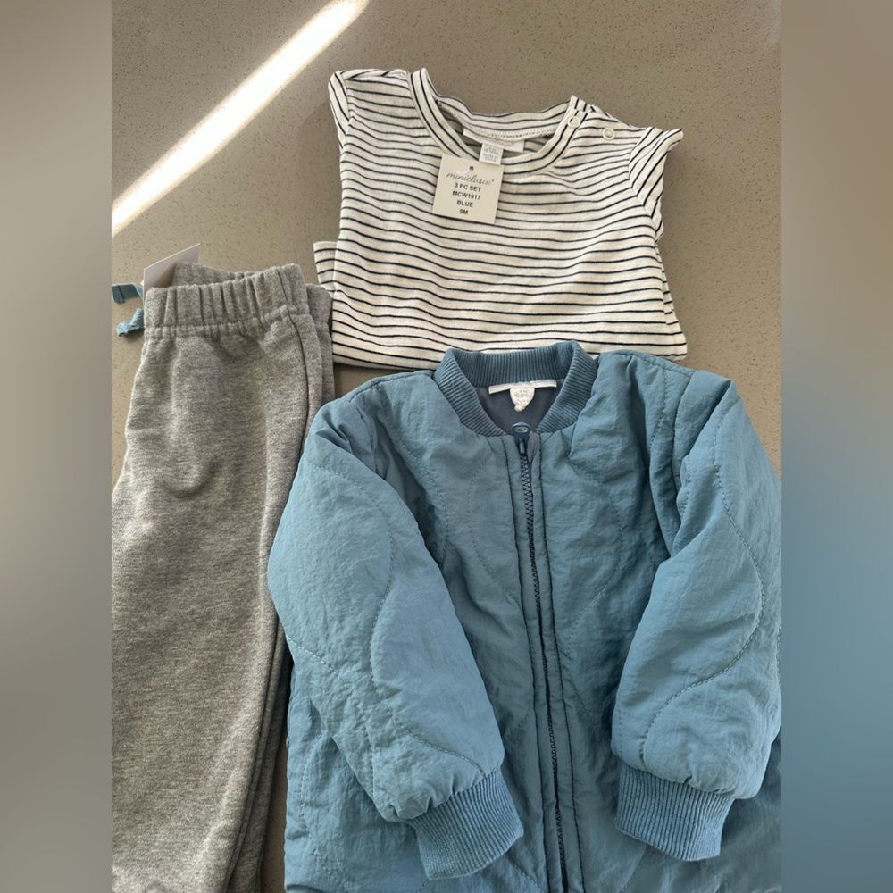 NWT Boys 3 Piece Set Miniclasix 9 months : short sleeve t shirt, pants, jacket